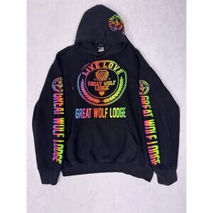 Great Wolf Lodge Live Love Hoodie Men’s Medium Black Rainbow Graphic Resort